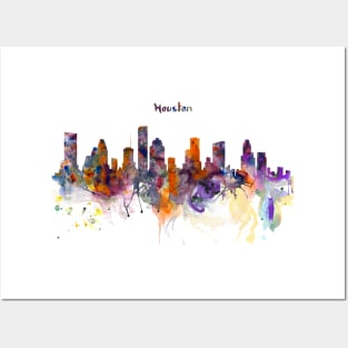 Houston Watercolor Skyline Posters and Art